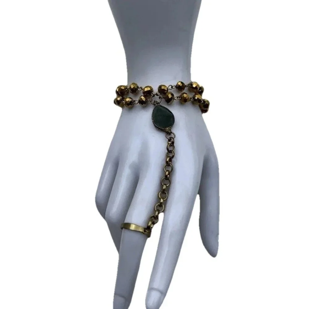 Vintage Green resin earrings bronze resin earrings matching bracelet Sz 7
